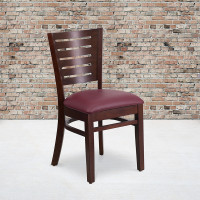 Flash Furniture XU-DG-W0108-WAL-BURV-GG Darby Series Slat Back Walnut Wooden Restaurant Chair- Burgundy Vinyl Seat